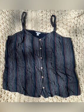 Sonoma Navy Striped Button-Front Top with Pink & Light Blue Stripes
